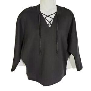 AVIA Women's Athleisure Lace Up Lightweight Hoodie Sweatshirt Size M 8-10 Black